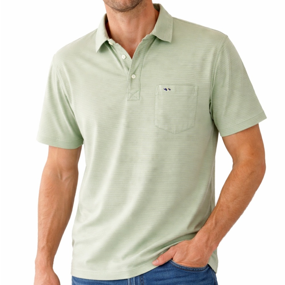 Fish Hippie light green gray stripe cotton golf polo shirt size large